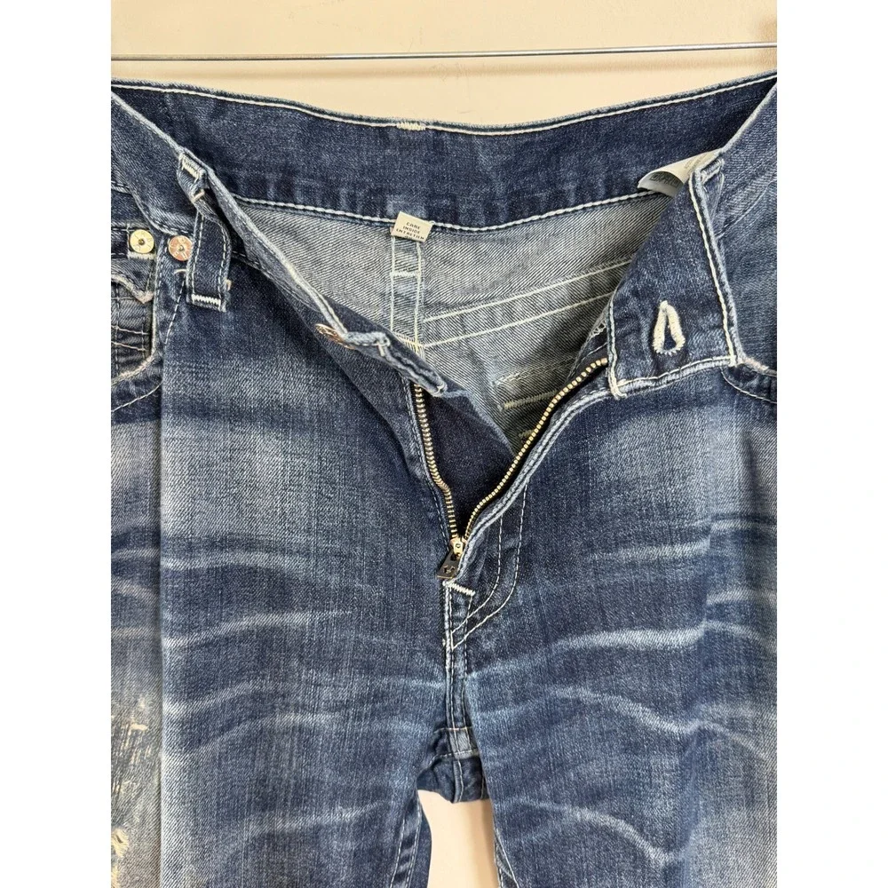True Religion Slim Fit Jeans Mens 40 Blue Whiskered Flap Pocket Moto Western